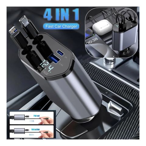 4 In 1 Retractable Car Charger Fast Car Phone Charger 120W With USB Type C Cable