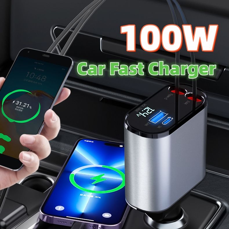 Metal Car Charger 100W Super Fast Charging Car Cigarette...